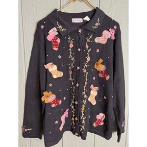 Vintage B.P. Design Embellished Christmas Stocking Cardigan – Women’s XL